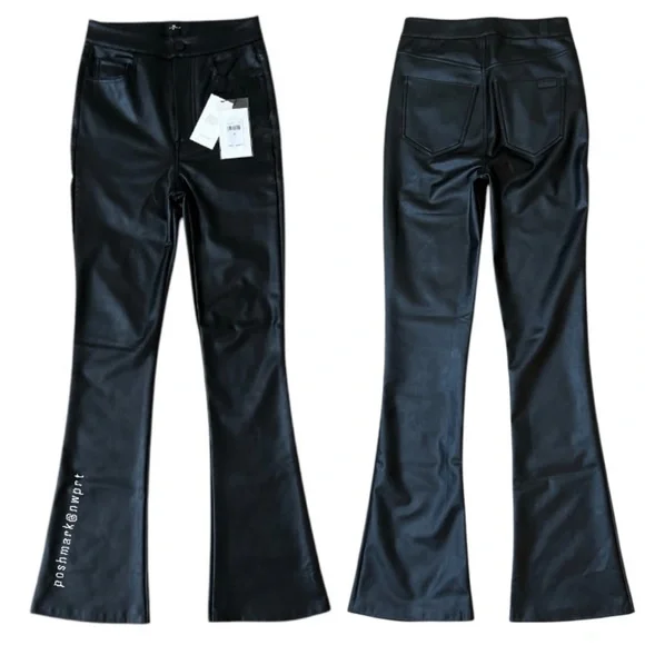 7FAM 🎸 7 For All Mankind Faux Leather High Rise Flare Pants 23 - Picture 2 of 12